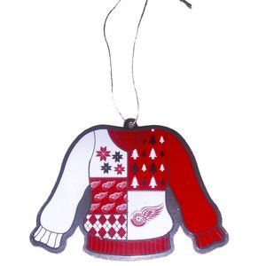 NHL Detroit Red Wings Red and White Holiday Sweater Hanging Christmas Ornament